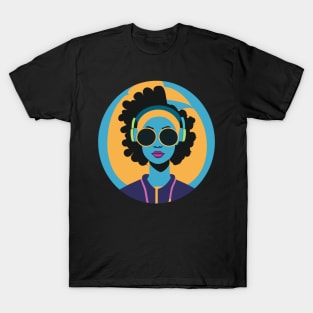 80s popart black girl, vibrant colors, face only T-Shirt